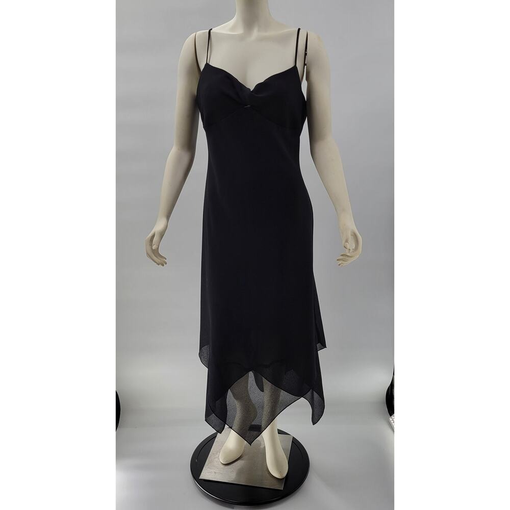 Vintage CDC Dress Womens 14 Black Sheer Asymmetrical Hem Whimsigoth Fairy Midi